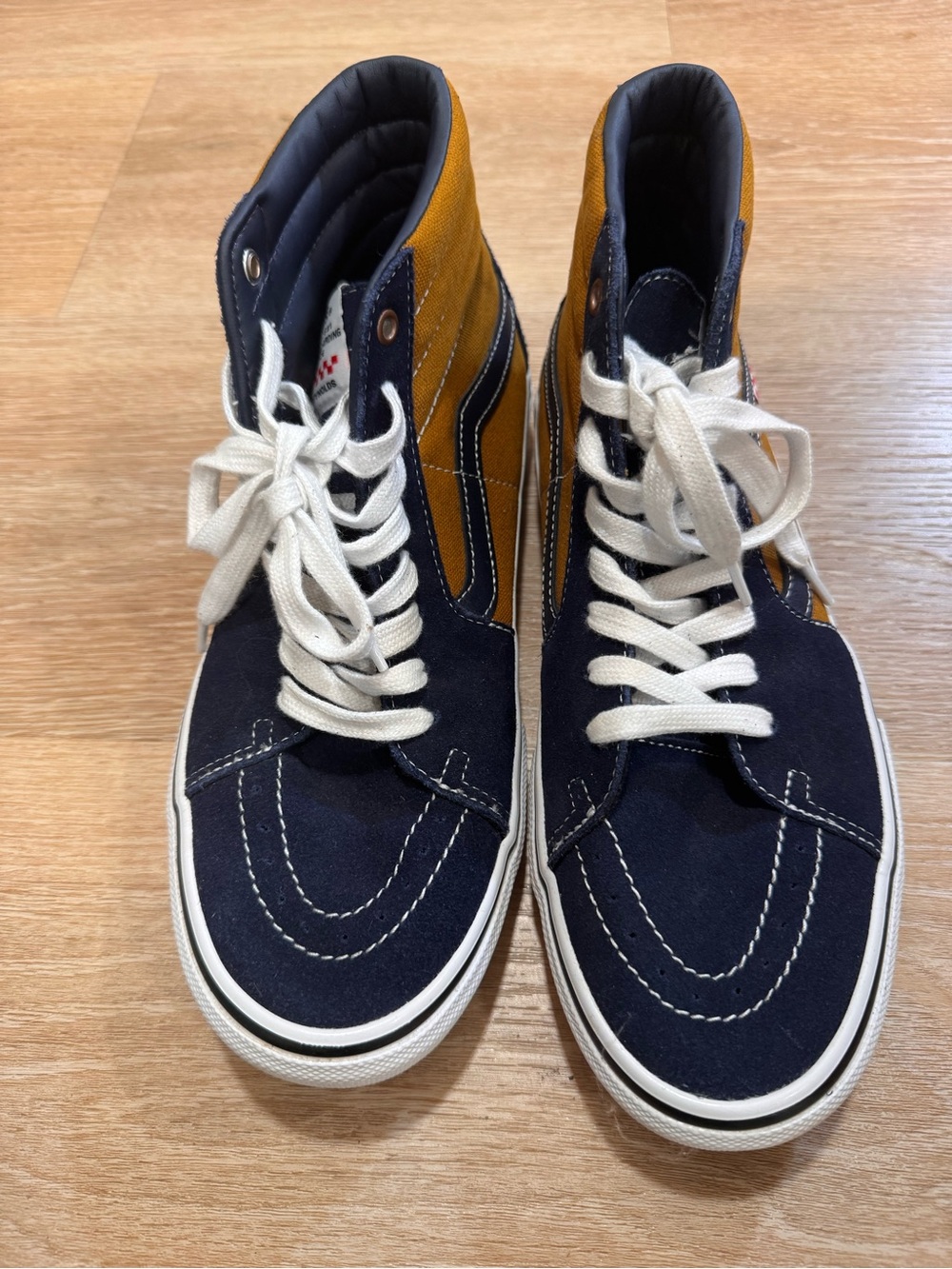 Vans High-Top Canvas Sneakers in Navy and Mustard